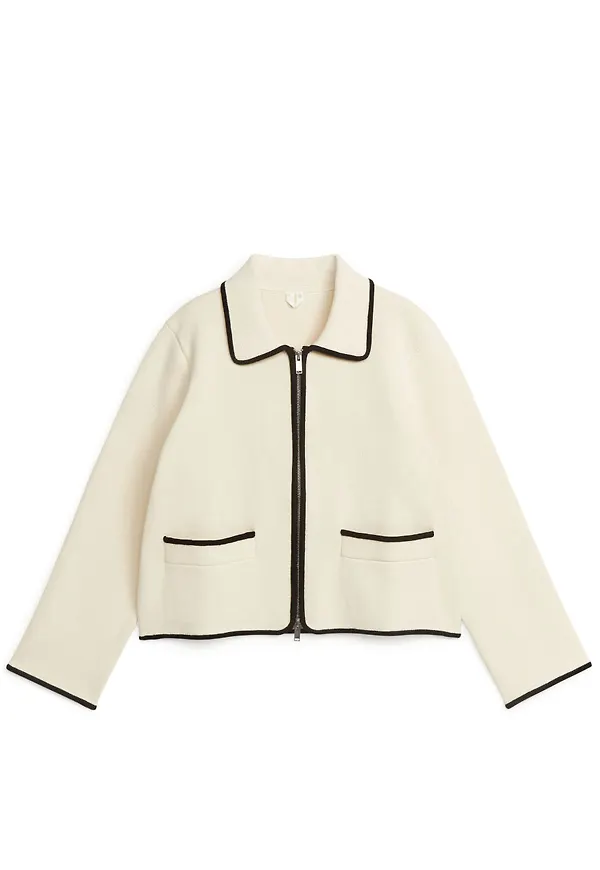 Knitted Zip Cardigan - White