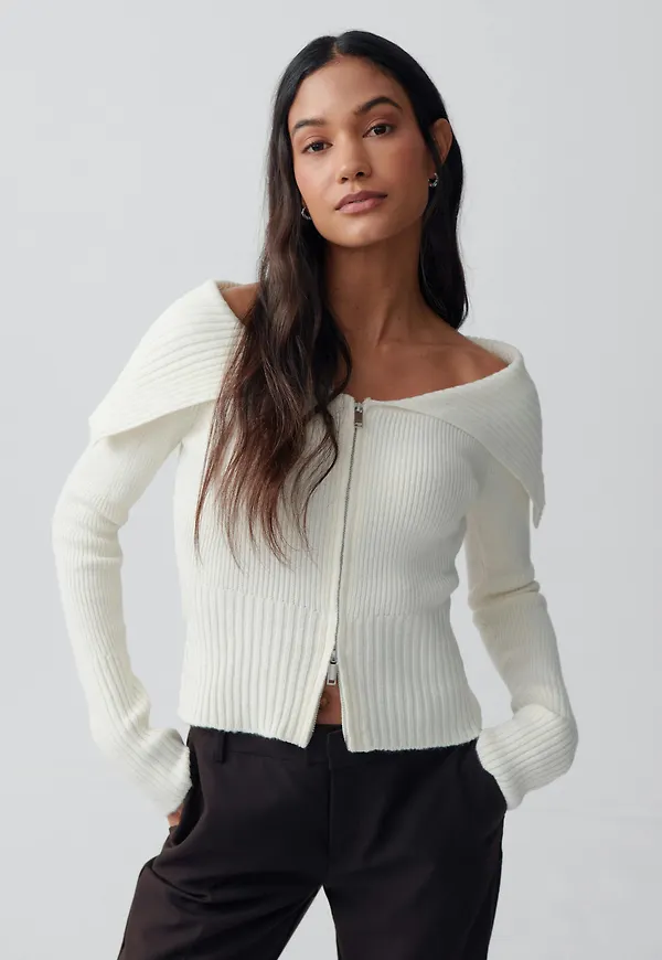 Knitted zip collar cardigan