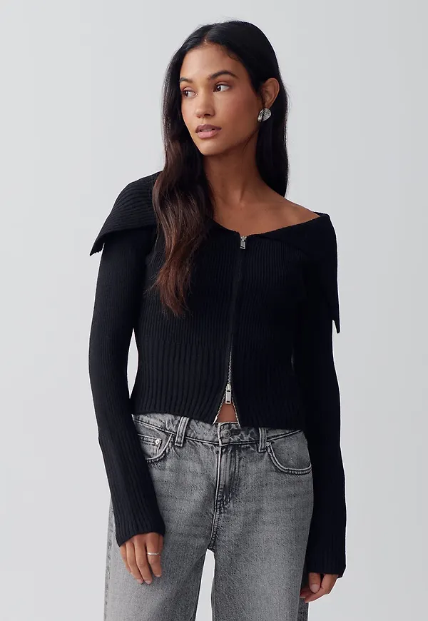 Knitted zip collar cardigan