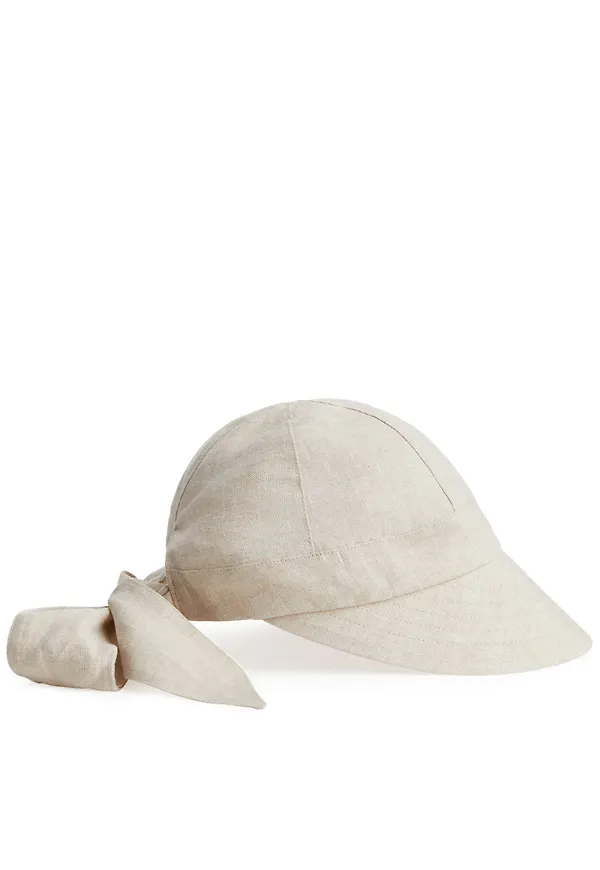 Knot-Detail Linen Cap - Beige