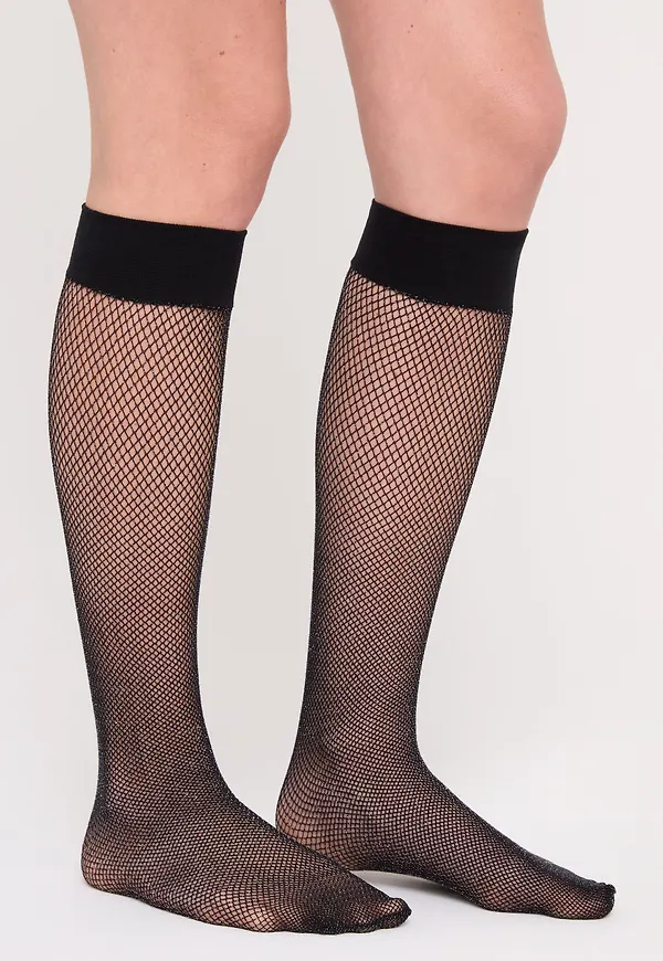 Knästrumpa i mesh med glitter