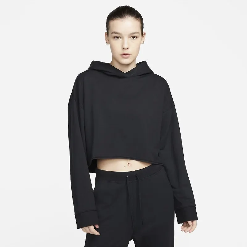 Kort fleecehuvtröja Nike Yoga Luxe för kvinnor - Svart