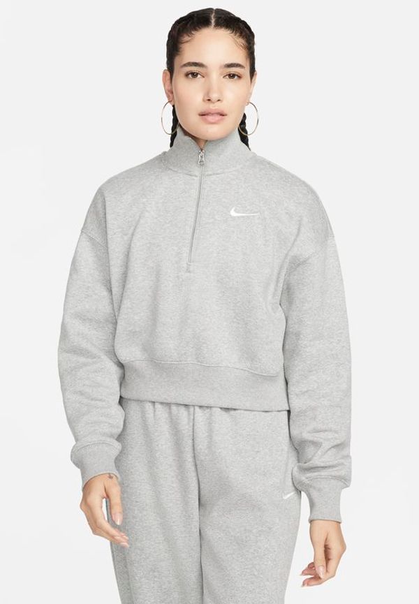 Kort sweatshirt i fleece i oversize-modell med halv dragkedja Nike Sportswear Phoenix för kvinnor - Grå