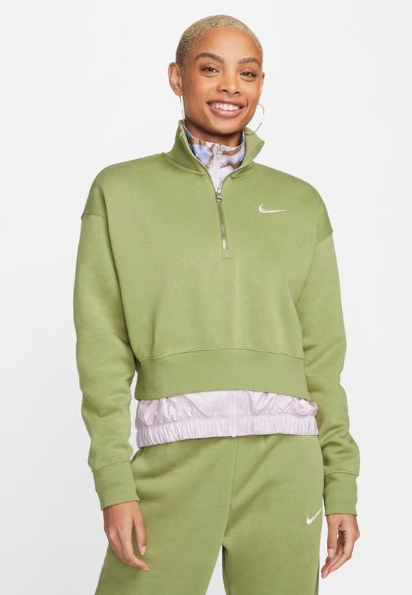 Kort sweatshirt i fleece i oversize-modell med halv dragkedja Nike Sportswear Phoenix för kvinnor - Grön