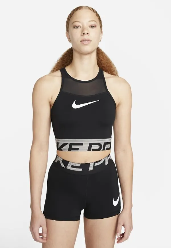 Kort träningströja med tryck Nike Pro Dri-FIT för kvinnor - Svart