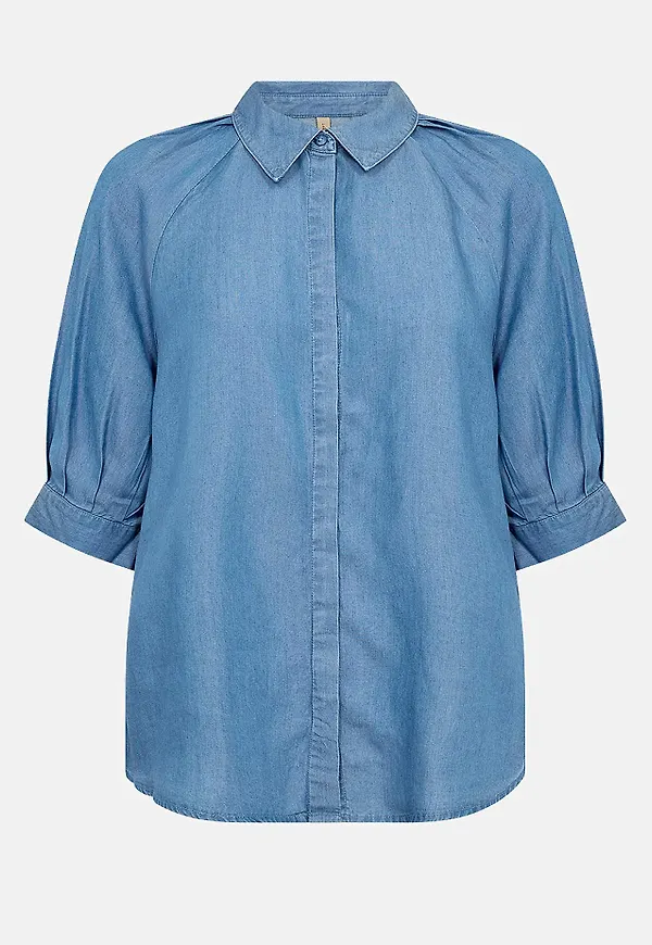 Kortärmad denimblus i lyocell