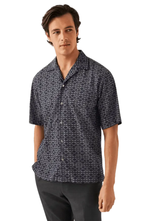 Kortärmad Jacquardskjorta I Denim
