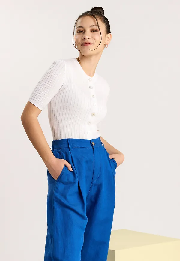 Kortärmad ribbad cardigan