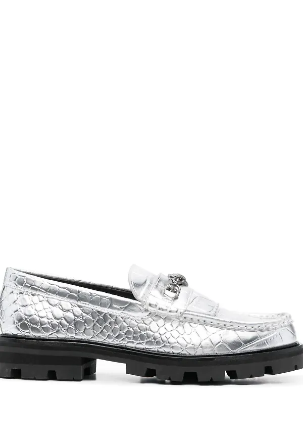 Kurt Geiger London krokodilpräglade loafers - Silverfärgad