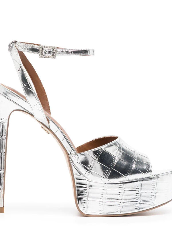 Kurt Geiger London Pierra krokodilpräglade platåsandaler - Silverfärgad
