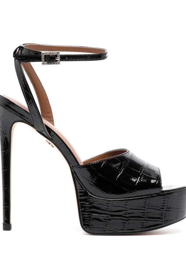Kurt Geiger London Pierra krokodilpräglade platåsandaler - Svart