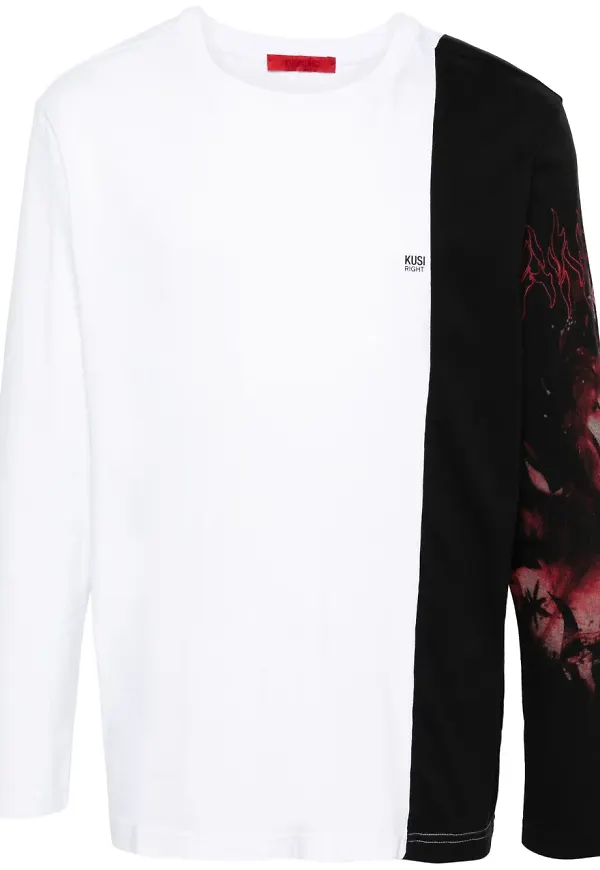KUSIKOHC långärmad t-shirt med färgblock - Vit