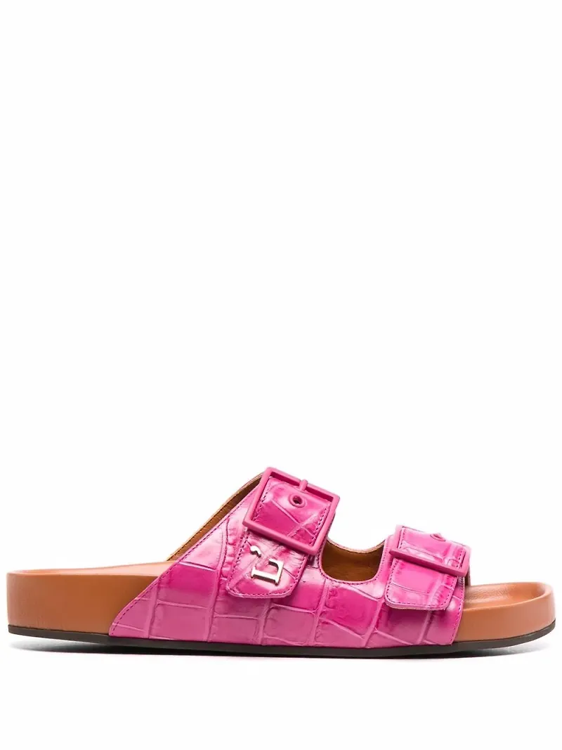L'Autre Chose krokodilpräglade sandaler med dubbla remmar - Rosa