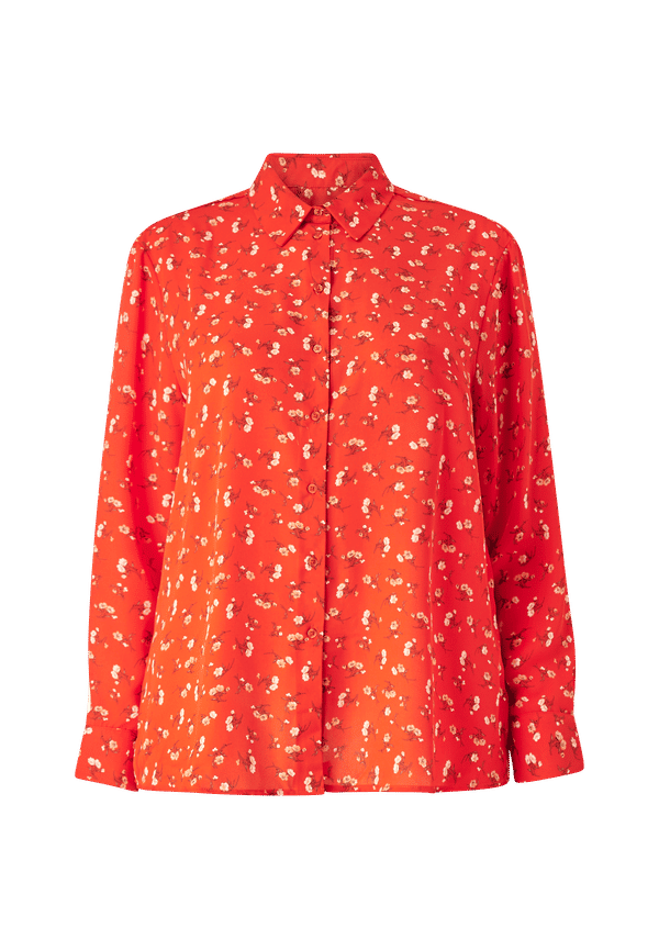 La Redoute - Blommig blus med lång ärm - Röd