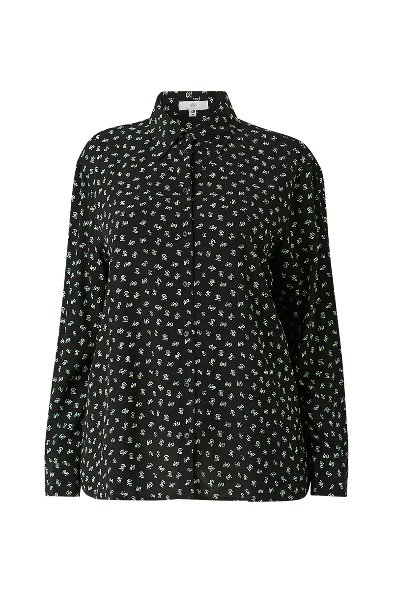 La Redoute - Blommig blus med lång ärm - Svart