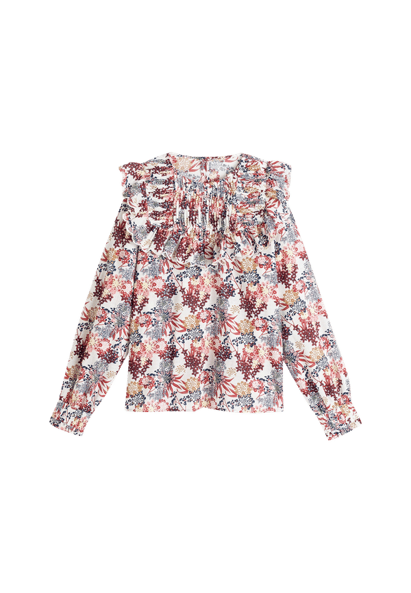 La Redoute - Blommig blus med rund halsringning och lång ärm - Rosa