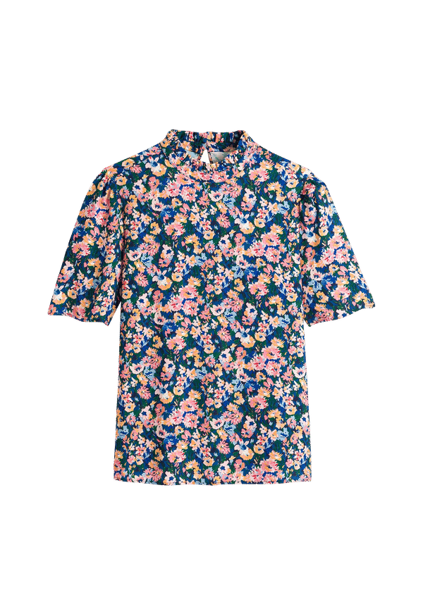La Redoute - Blommig blus med ståkrage och kort ärm - Multi