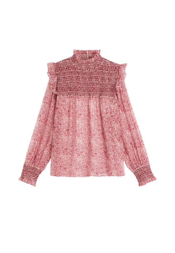 La Redoute - Blommig blus med ståkrage och lång ärm - Rosa