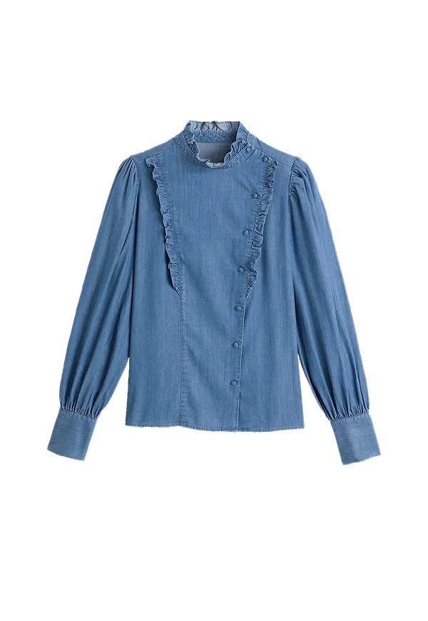 La Redoute - Blus med ståkrage och lång ärm - Blå