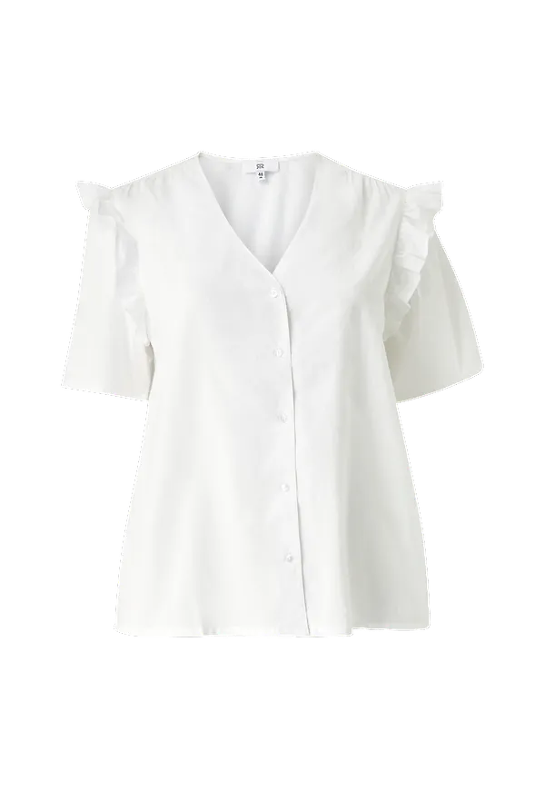 La Redoute - Blus med V-ringning och volangdetaljer - Vit