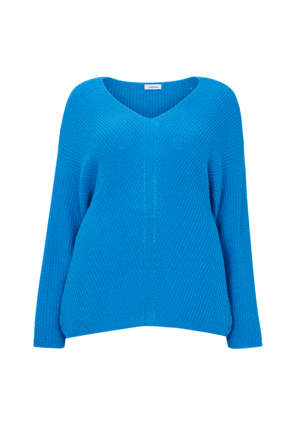 La Redoute - Grovstickad tröja med V-ringning - Blå