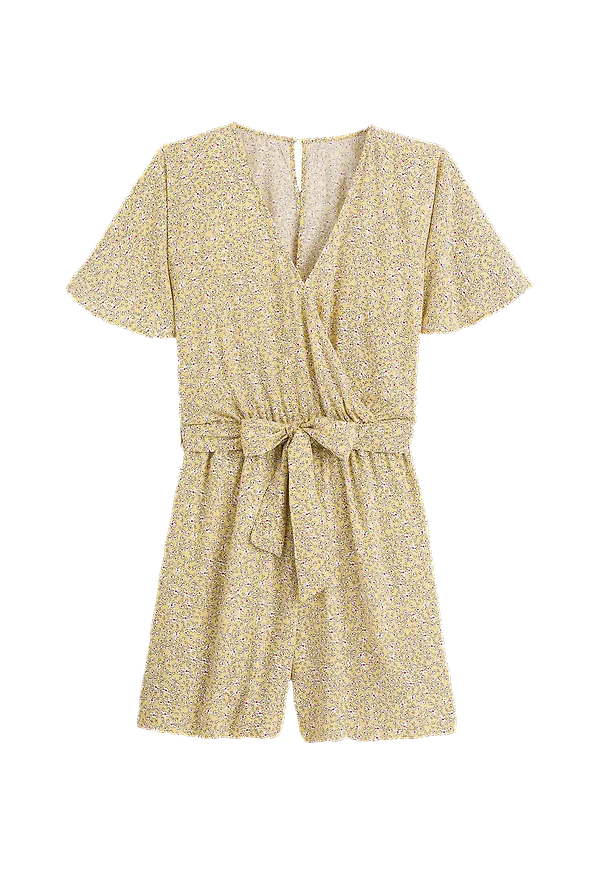 La Redoute - Kort, blommig byxdress med omlottringning - Gul