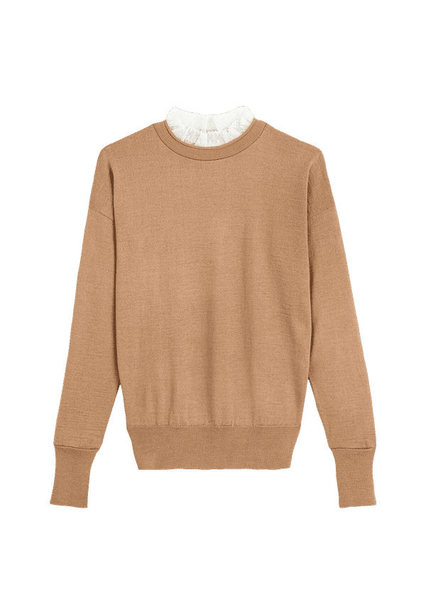 La Redoute - Tröja med ståkrage i spets, 2-i-1 - Brun
