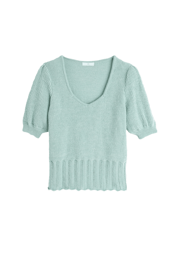La Redoute - Tröja med V-ringning och kort puffärm - Grön