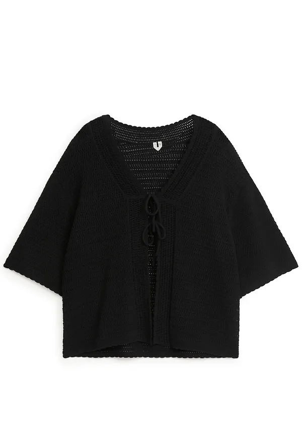 Lace-Knitted Cardigan - Black