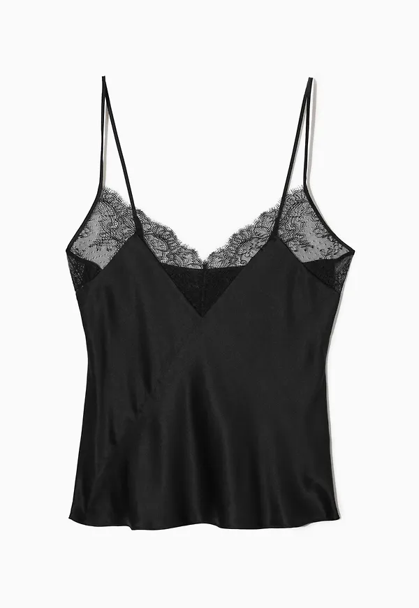 LACE-TRIMMED SILK-BLEND CAMI TOP