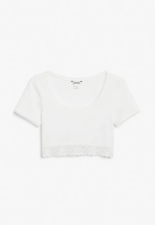 Lace detail cropped tee - White