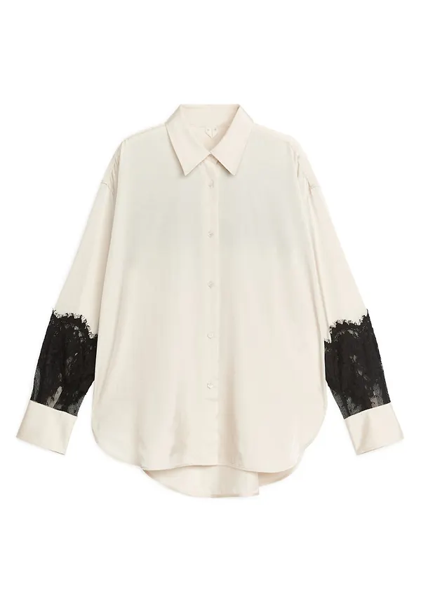 Lace Detail Shirt - Beige