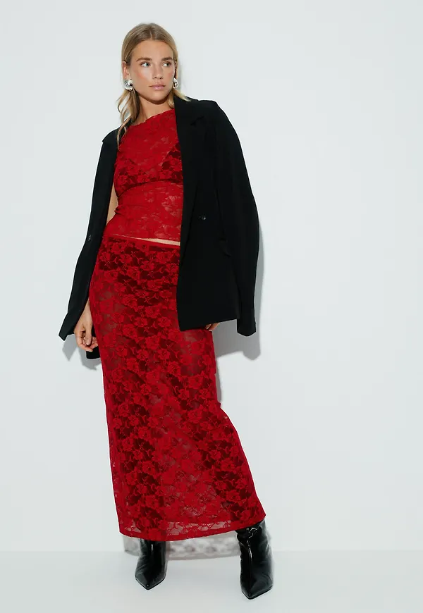 Gina Tricot - Lace maxi skirt - långkjolar - Röd - XS - Dam