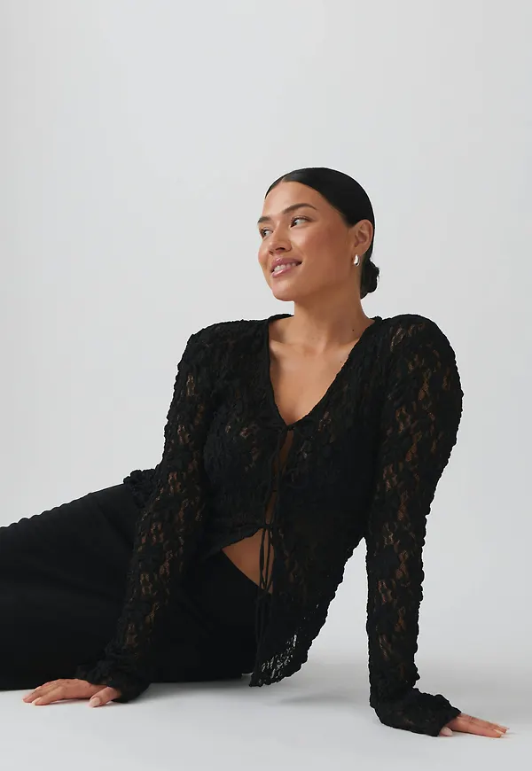 Lace tie front top