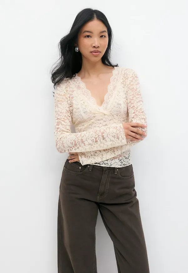 Gina Tricot - Lace top - spetstoppar - Vit - XS - Dam