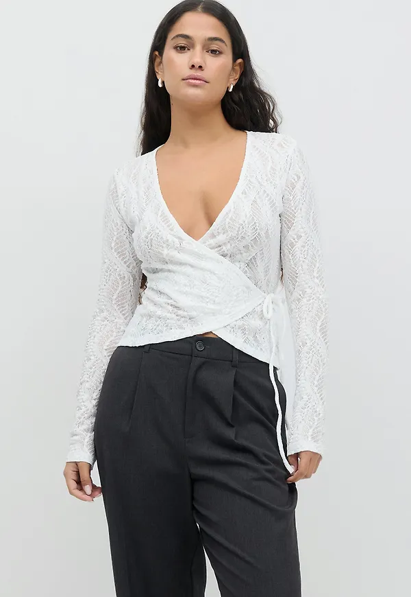 Gina Tricot - Lace wrap top - spetstoppar - Vit - XS - Dam