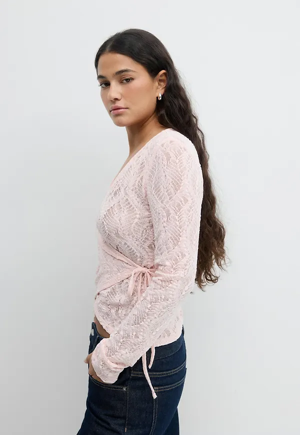 Gina Tricot - Lace wrap top - spetstoppar - Rosa - XS - Dam