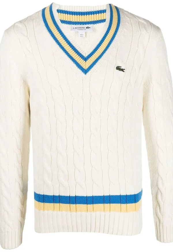 Lacoste kabelstickad v-ringad tröja - Neutral