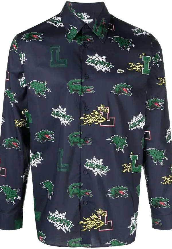 Lacoste långärmad t-shirt med krokodiltryck - Blå