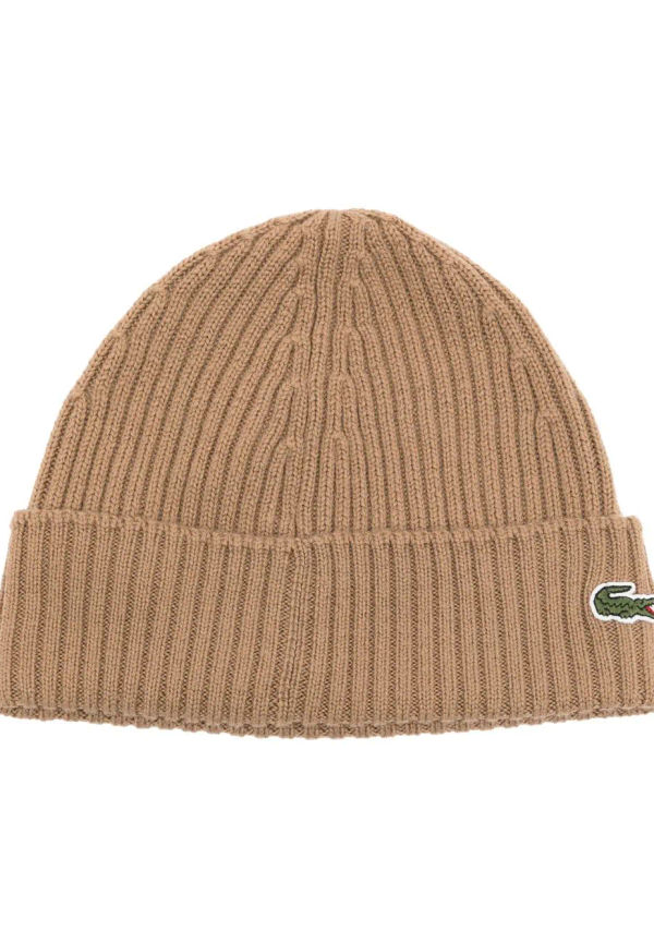 Lacoste ribbstickad mössa med logotypmärke - Brun