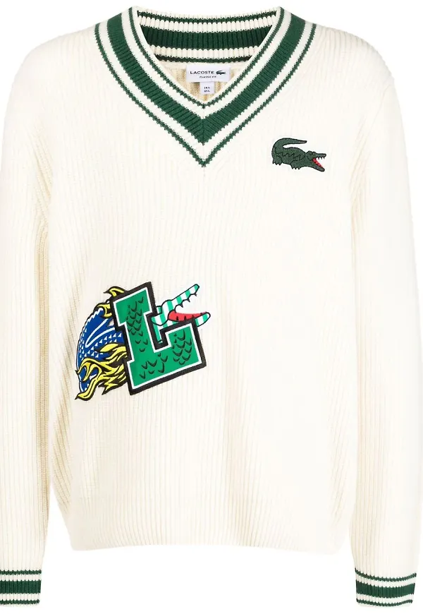 Lacoste v-ringad randig tröja - Vit