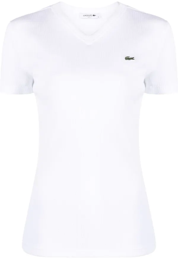 Lacoste v-ringad t-shirt med logotyp - Vit