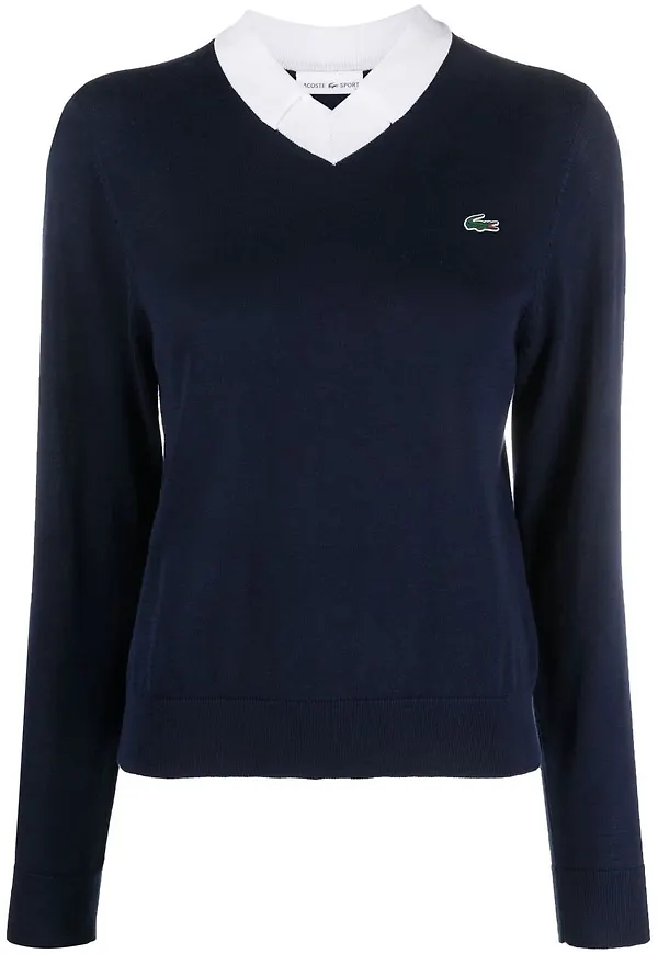 Lacoste v-ringad tröja med kontrastkrage - Blå