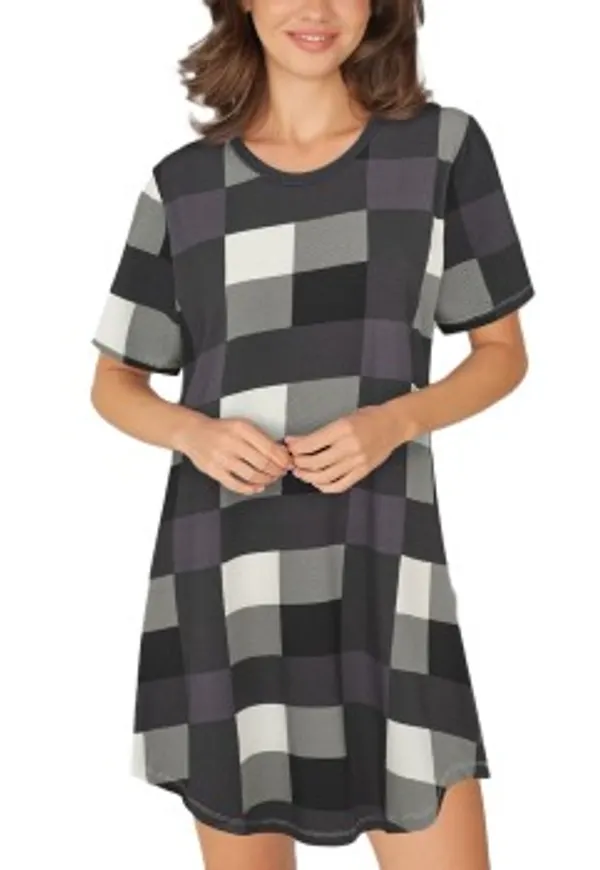 Lady Avenue Bamboo Bigshirt Grårutig Small Dam