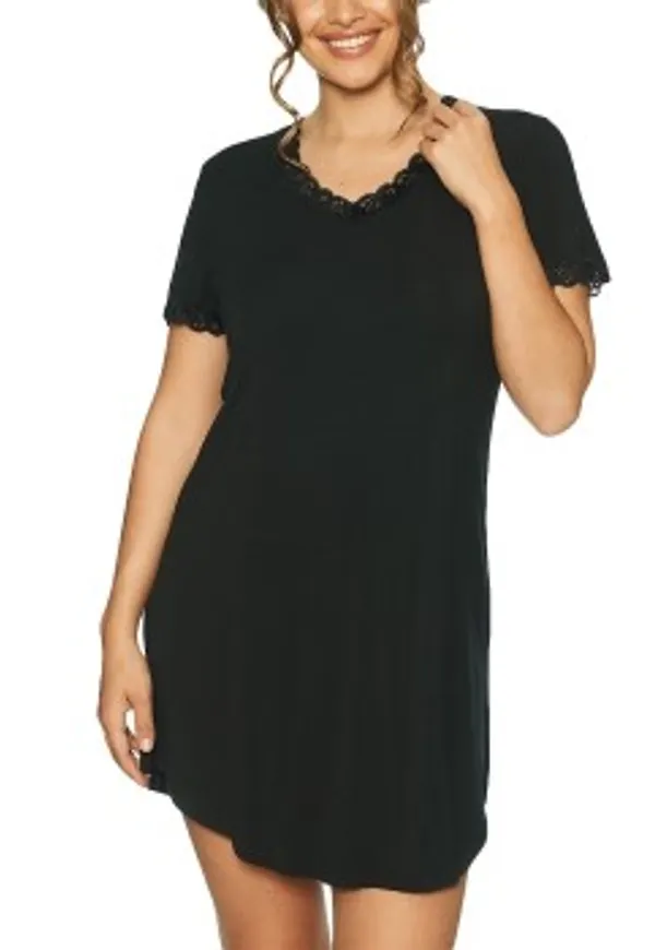 Lady Avenue Bamboo Nightdress SS Svart Bambu Large Dam