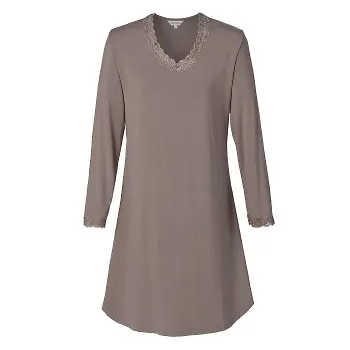 Lady Avenue Bamboo Nightdress With Long Sleeve Beige Bambu Medium Dam