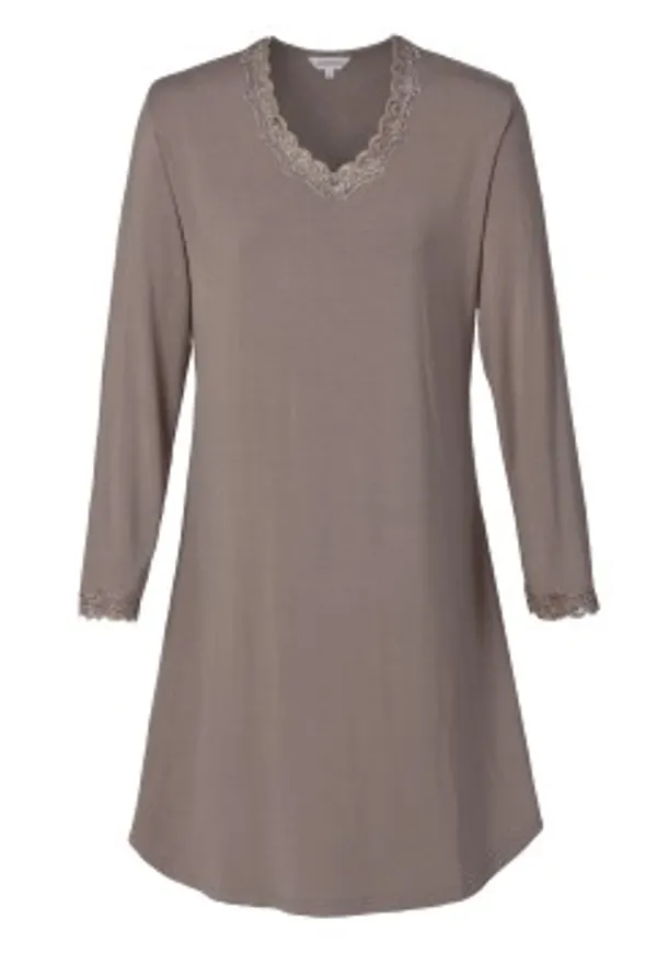 Lady Avenue Bamboo Nightdress With Long Sleeve Beige Bambu Medium Dam