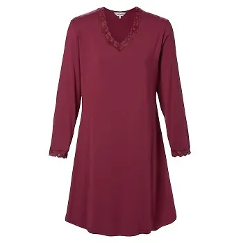 Lady Avenue Bamboo Nightdress With Long Sleeve Bordeaux Bambu Medium Dam
