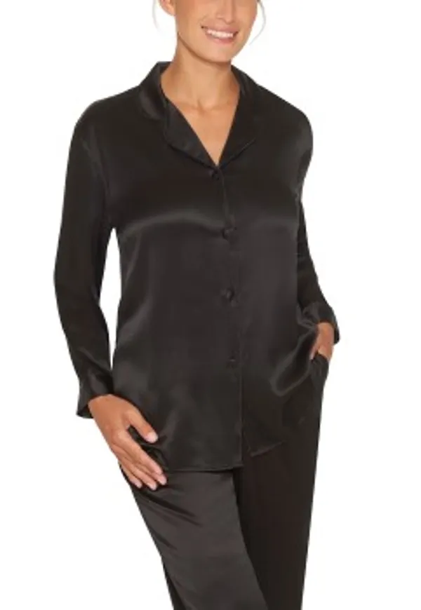 Lady Avenue Pure Silk Basic Pyjamas Svart silke Small Dam