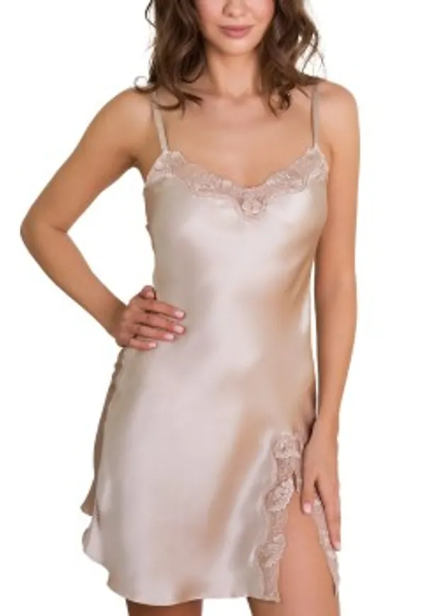 Lady Avenue Pure Silk Slip With Lace Pärlvit silke Large Dam